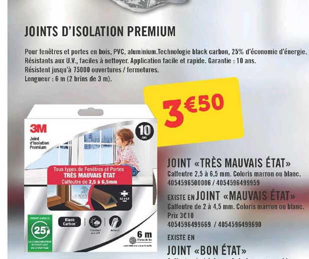 joints d'isolation premium, joint «très mauvais état», joint «mauvais état»