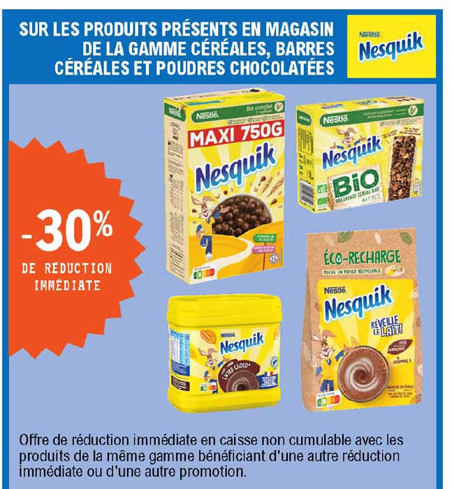 la gamme céréales, barres céréales et poudres chocolatées nesquik nestlé