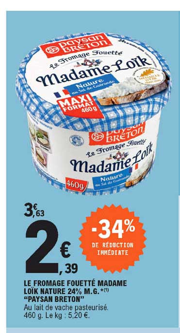 le fromage fouetté madame loïk nature 24% m.g. "paysan breton"