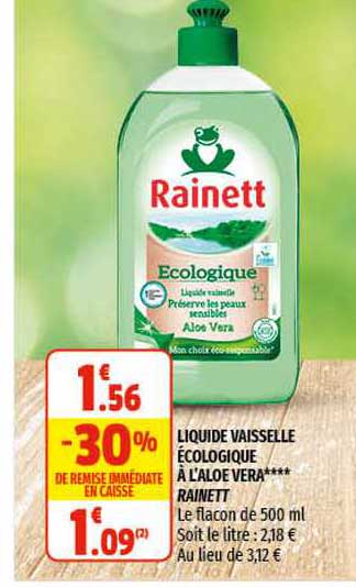 liquide vaisselle écologique à l'aloé vera rainett