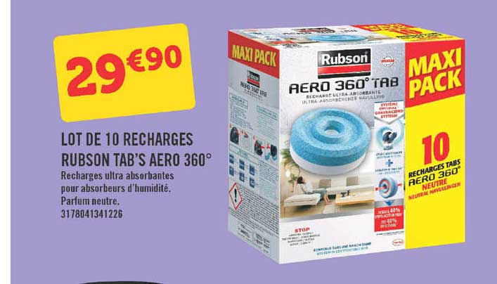 lot de 10 recharges rubson tab's aero 360°