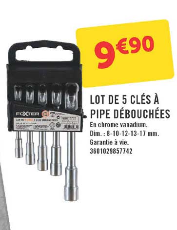 lot de 5 clés à pipe débouchées foxter