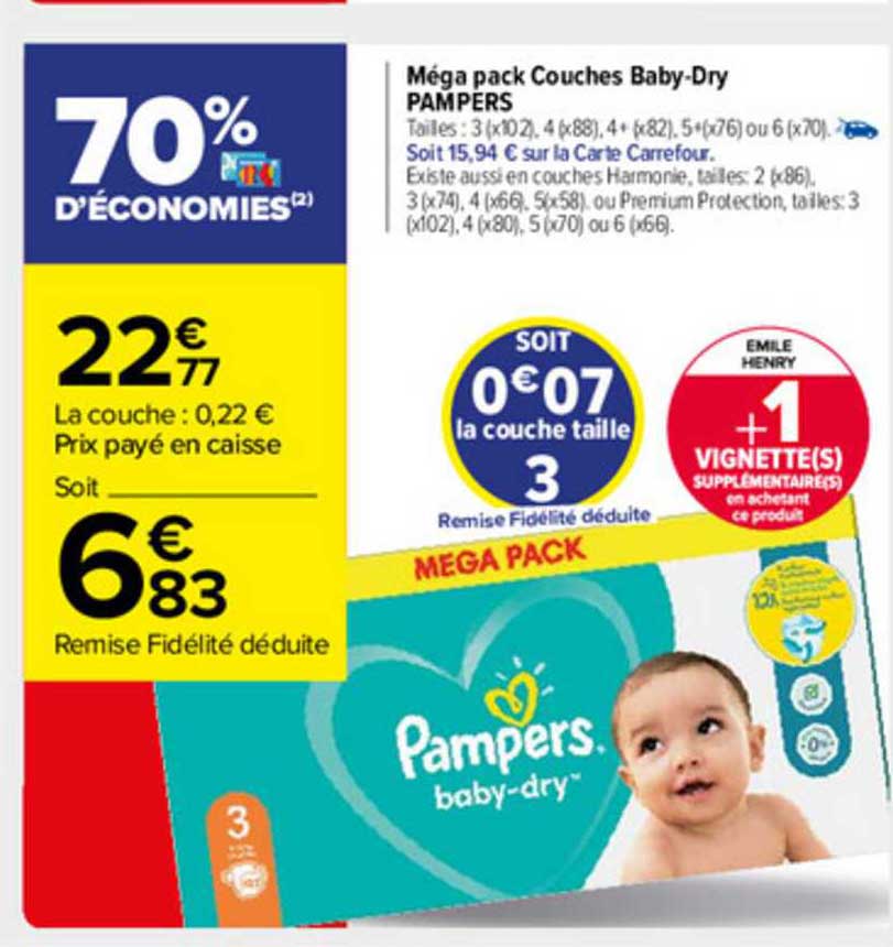 méga pack couches baby-dry pampers