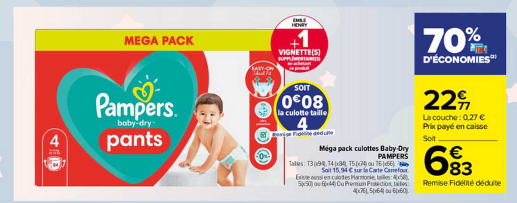 méga pack culottes baby-dry pampers