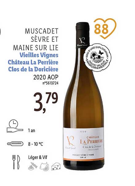 muscadet sèvre et maine sur lie vieilles vignes château la perrière clos de la doricière 2020 aop