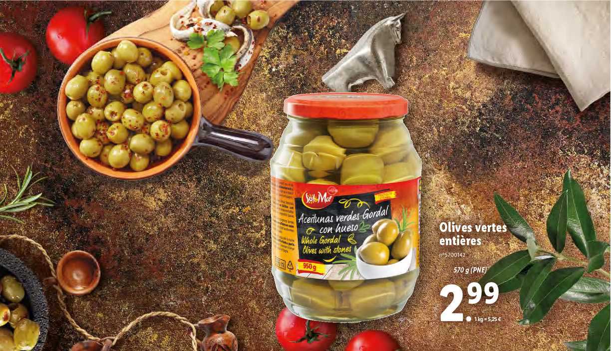 olives vertes entières sol mar