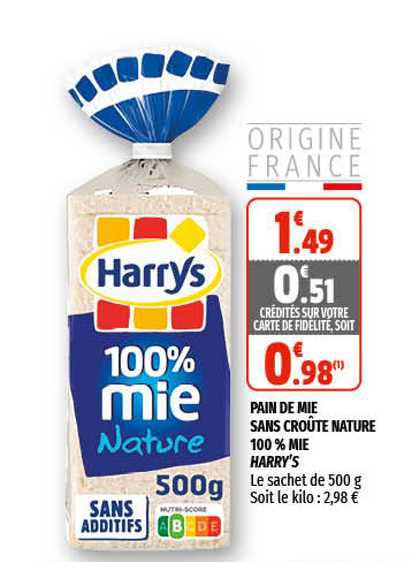 Pain De Mie Sans Croûte Nature 100% Mie Harry's