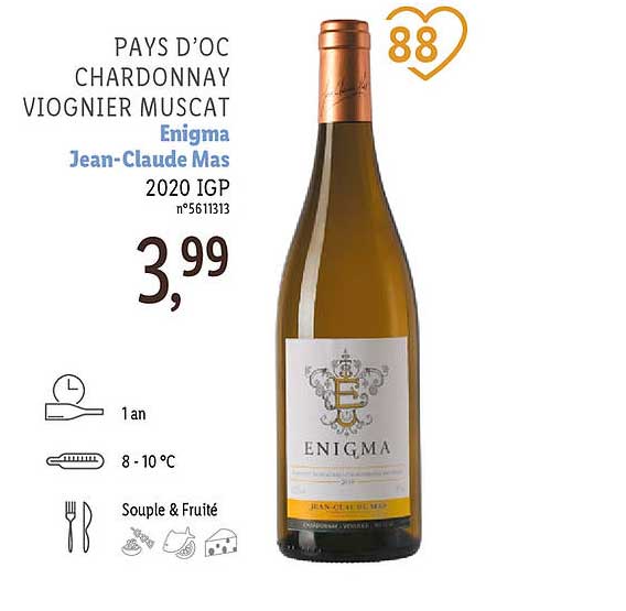 pays d'oc chardonnay viognier muscat enigma jean-claude mas 2020 igp