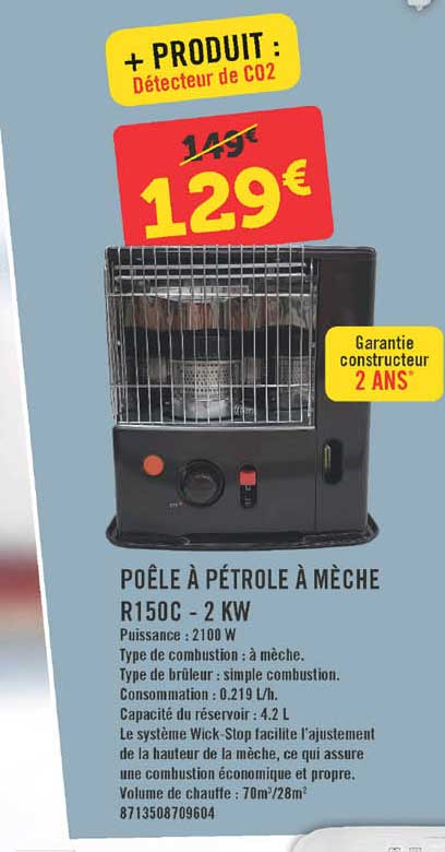 Poêle à Pétrole à Mèche R150c - 2 Kw