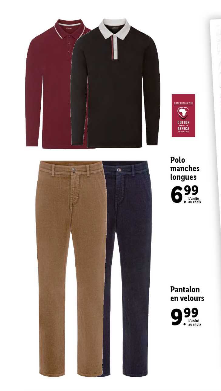 polo manches longues, pantalon en velours