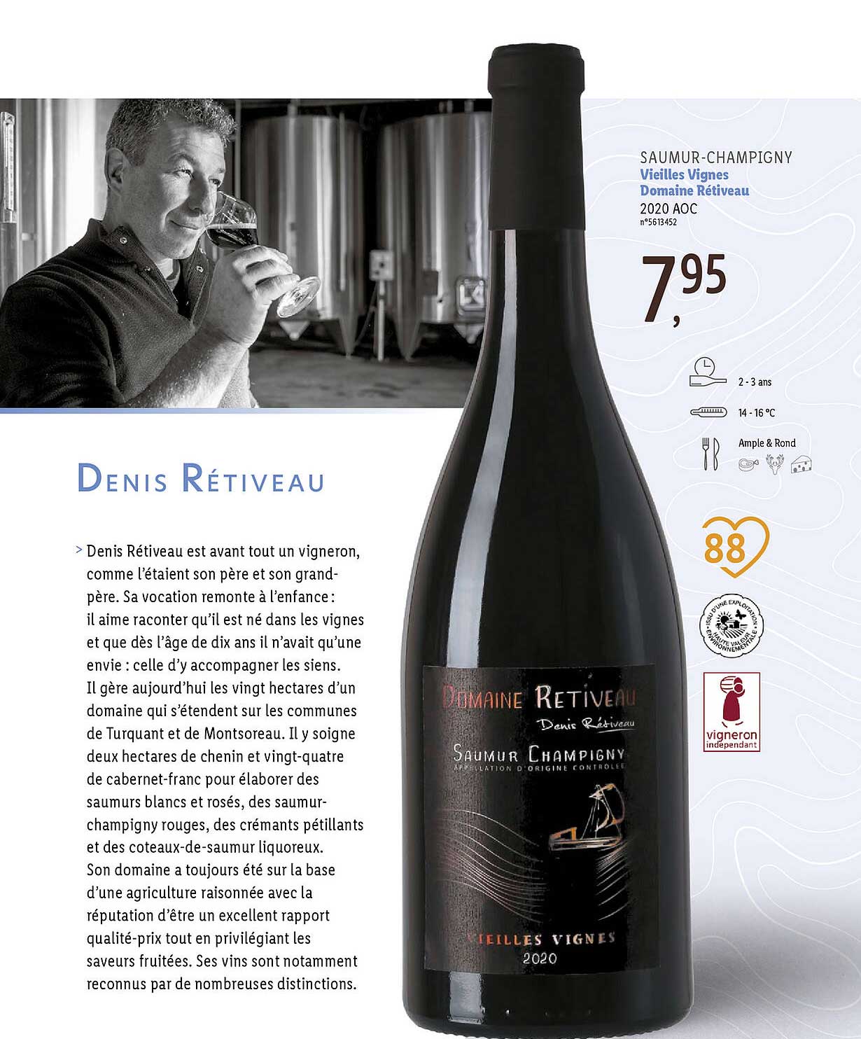 saumur-champigny vieilles vignes domaine retiveau 2020 aoc