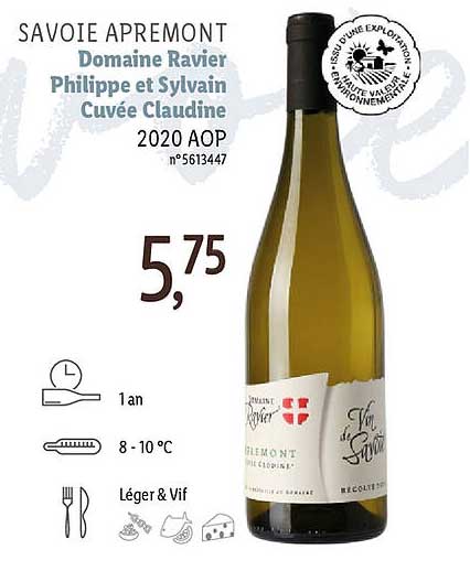 savoie apremont domaine ravier philippe et sylvain cuvée claudine 2020 aop