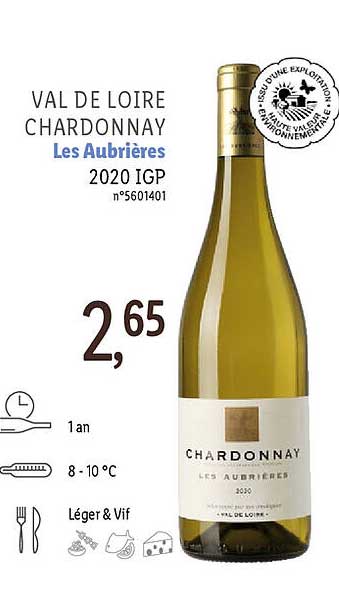 val de loire chardonnay les aubrières 2020 igp