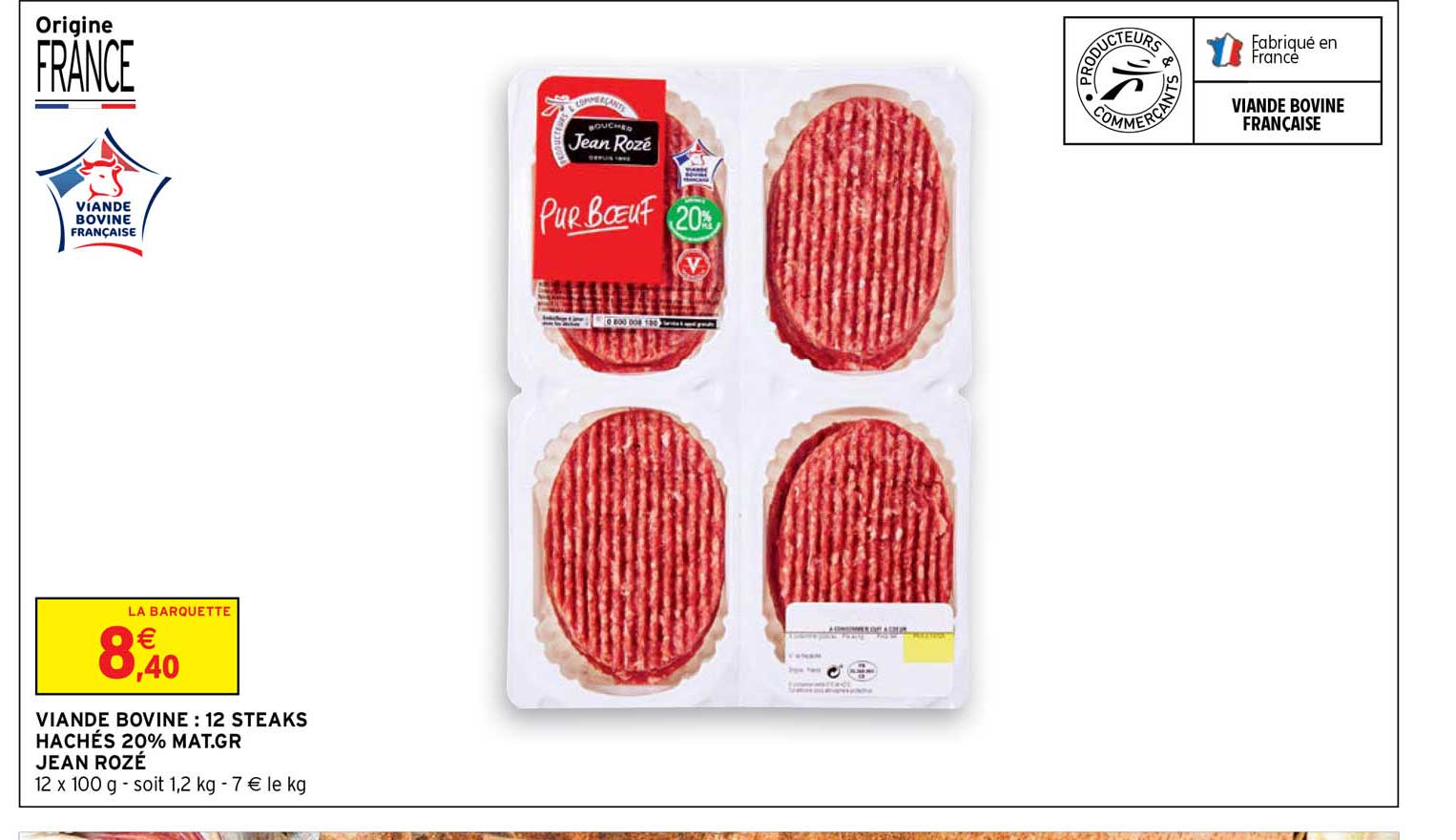 viande bovine : 12 steaks hachés 20% mat.gr. jean rozé