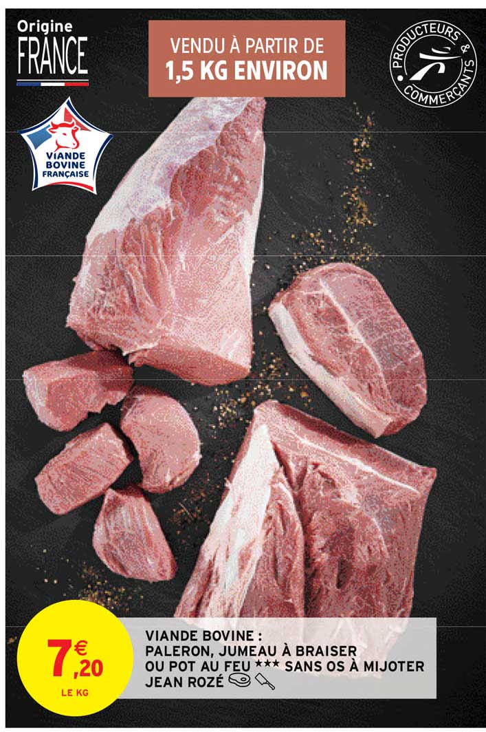 viande bovine : paleron, jumeau à braiser ou pot au feu *** sans os à mijoter jean rozé