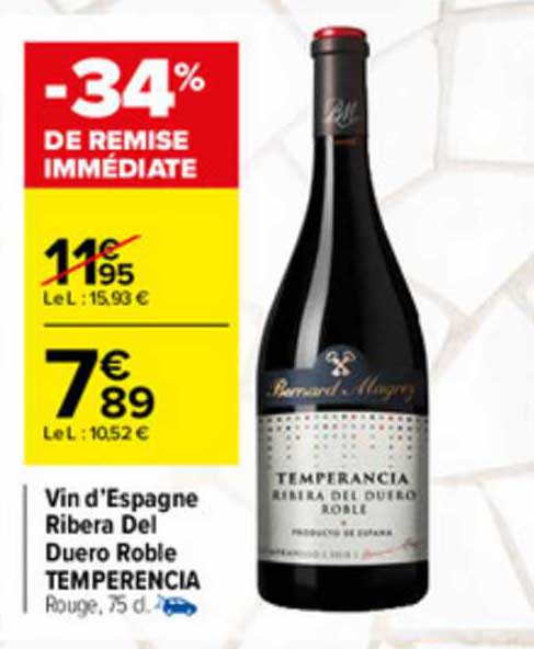 vin d'espagne ribera del duero roble temperencia