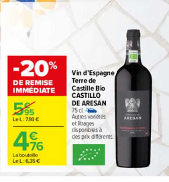 vin d'espagne terre de castille bio castillon bio castillo de aresan