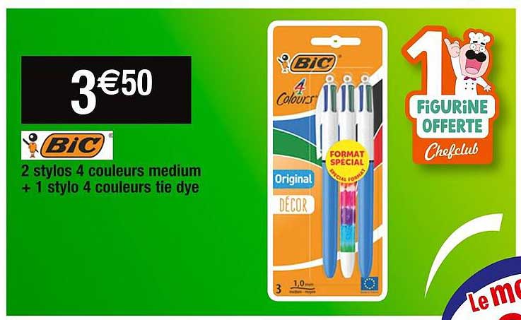 2 stylos 4 couleurs medium + 1 stylo 4 couleurs tie dye bic