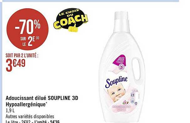 Adoucissant Dilué Soupline 3d Hypoallergénique