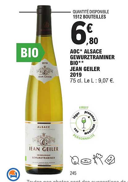 aoc alsace gewurztraminer bio jean geiler 2019