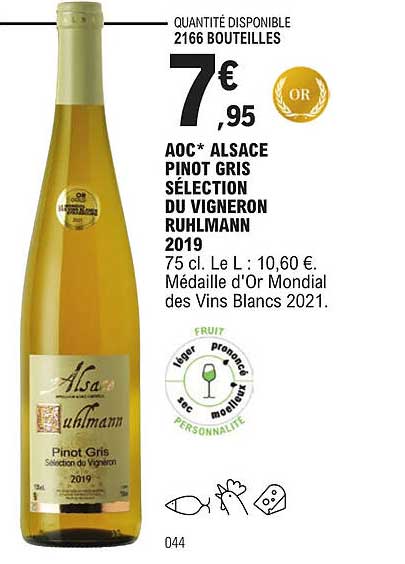 aoc alsace pinot gris sélection du vigneron ruhlmann 2019