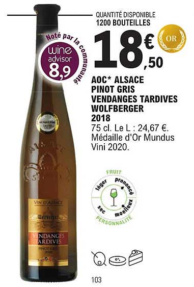 aoc alsace pinot gris vendanges tardives wolfberger 2018