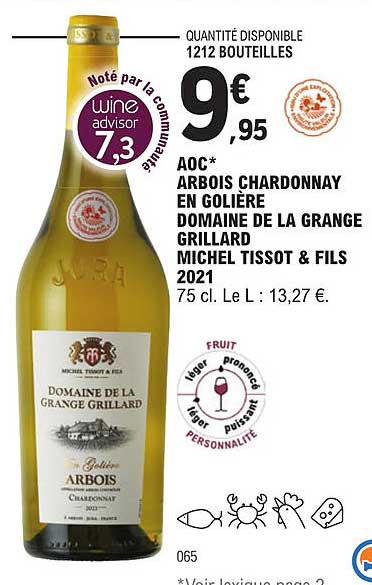aoc arbois chardonnay en golière domaine de la grange grillard michel tissot & fils 2021