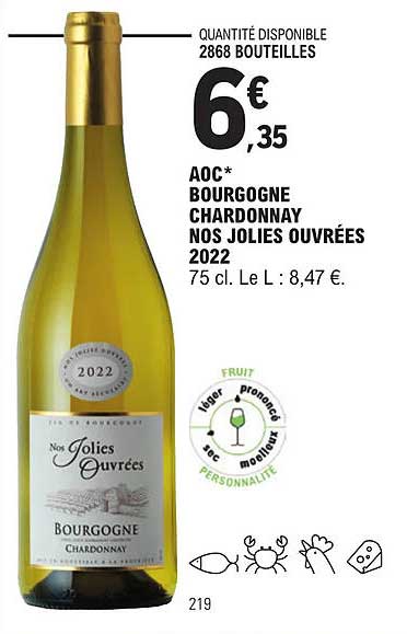 aoc bourgogne chardonnay nos jolies ouvrées 2022