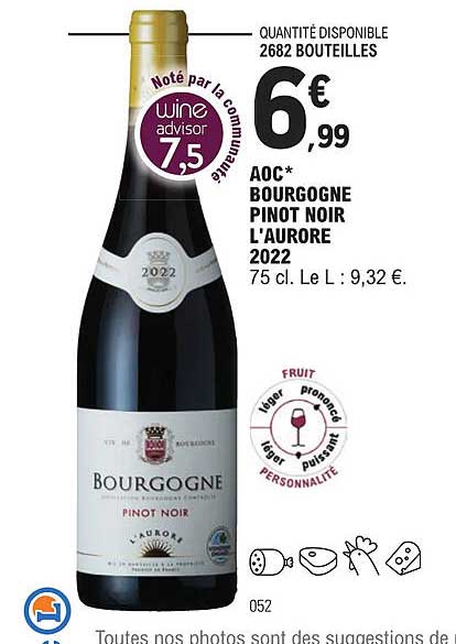 aoc bourgogne pinot noir l'aurore 2022