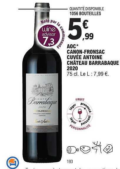 aoc canon-fronsac cuvée antoine château barrabaque 2020