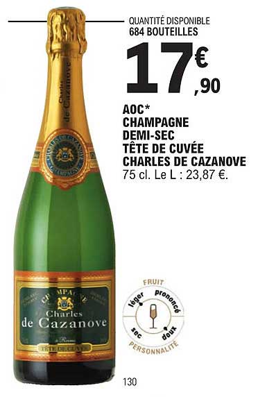 aoc champagne demi-sec tête de cuvée charles de cazanove