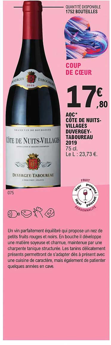 aoc côte de nuits-villages duvergey-taboureau 2019