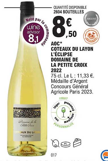 aoc côteaux du layon l'éclipse domaine de la petite croix 2022