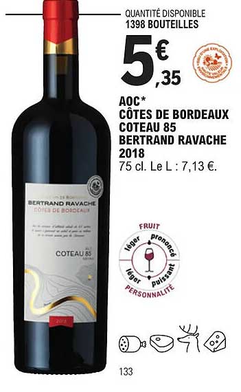 aoc côtes de bordeaux côteau 85 bertrand ravache 2018