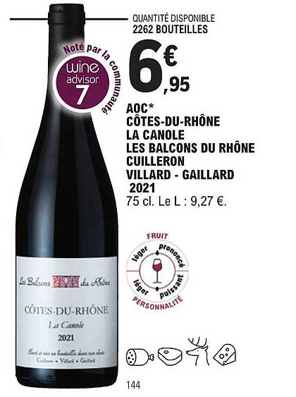 aoc côtes-du-rhône la canole les balcons du rhône cuilleron villard - gaillard 2021