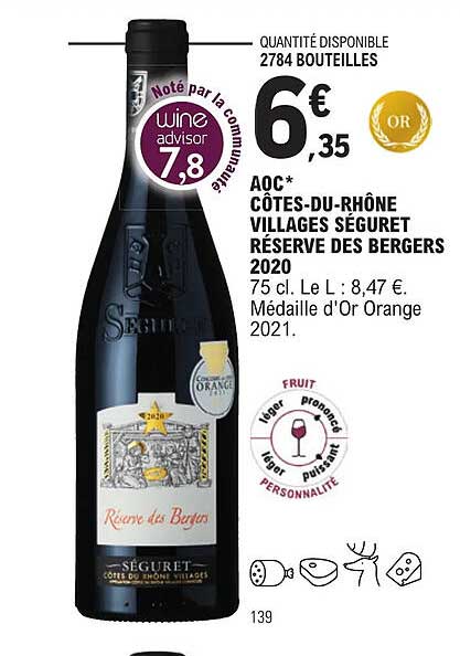 aoc côtes-du-rhône villages séguret réserve des bergers 2020