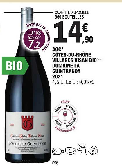 aoc côtes-du-rhône villages visan bio domaine de la guintrandy 2021
