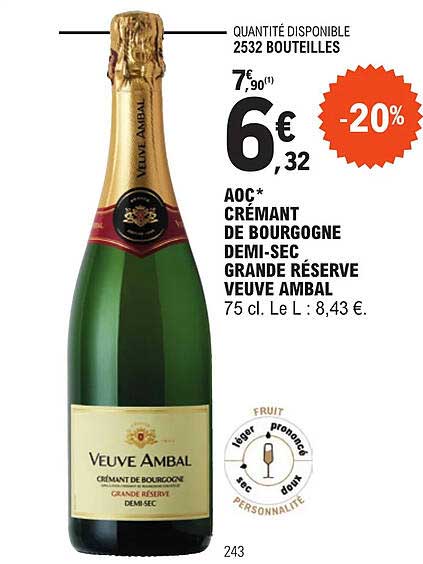aoc crémant de bourgogne demi-sec grande réserve veuve ambal
