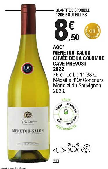 aoc menetou-salon cuvée de la colombe cave prevost 2022