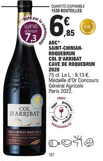 aoc saint-chinian-roquebrun col d'arribat cave de roquebrun 2020