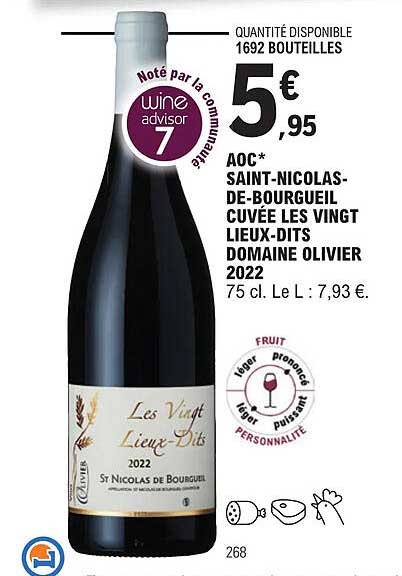 aoc saint-nicolas-de-bourgueil cuvée les vingt lieux-dits domaine olivier 2022