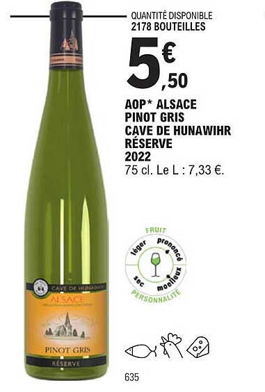 aop alsace pinot gris cave de hunawihr réserve 2022