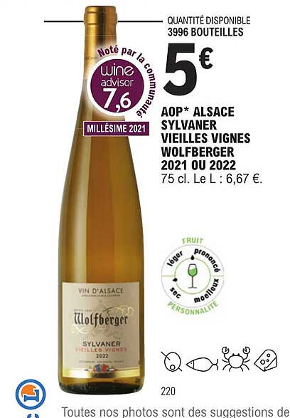 aop alsace sylvaner vielles vignes wolfberger 2021 ou 2022