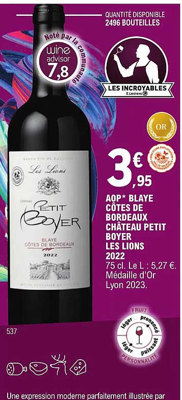 aop  blaye côtes de bordeaux château petit boyer les lions 2022