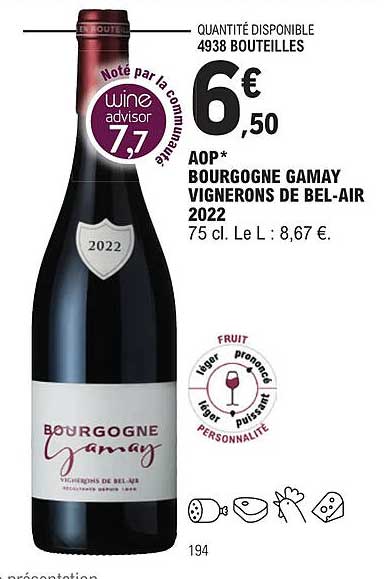 aop bourgogne gamay vignerons de bel-air 2022