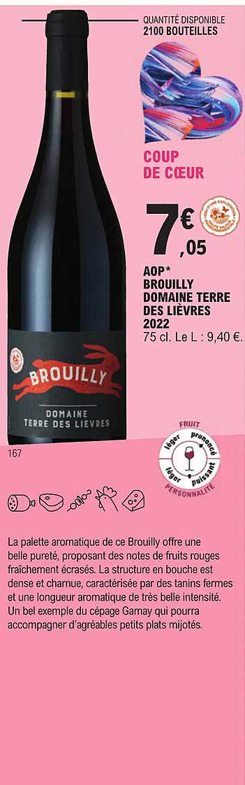 aop brouilly domaine terre des lièvres 2022