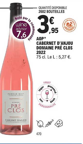 aop cabernet d'anjou domaine pré clos 2022