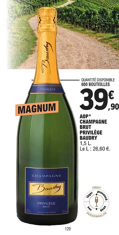 aop champagne brut privilège baudry