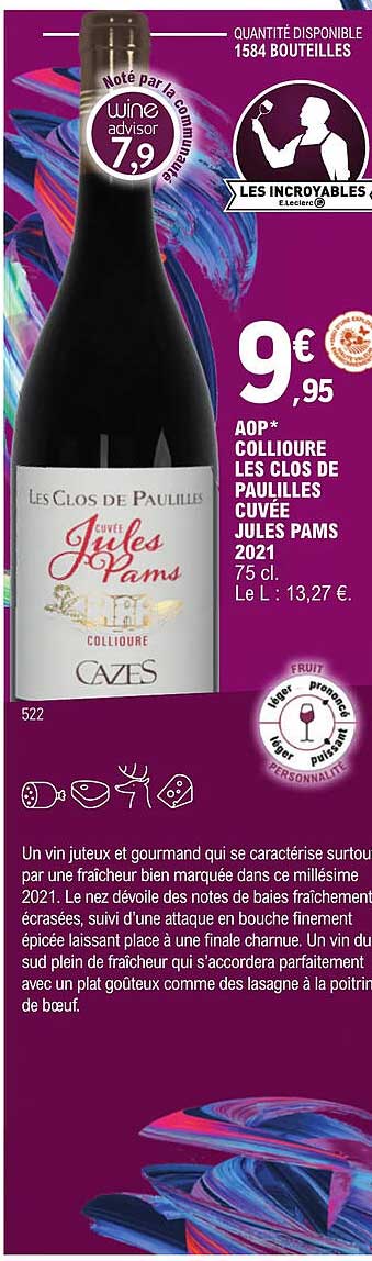 aop collioure les clos de paulilles cuvée jules pams 2021