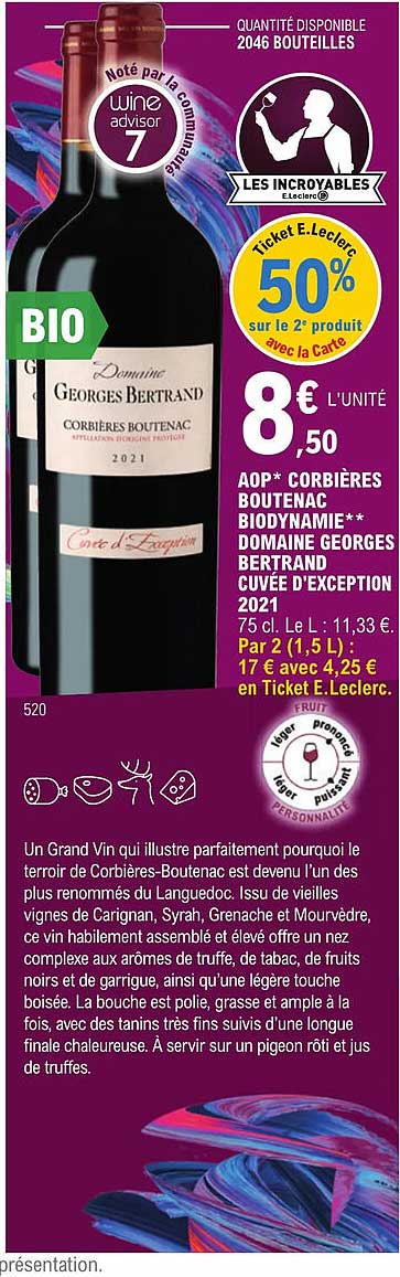 aop corbières boutenac biodynamie domaine georges bertrand cuvée d'exception 2021